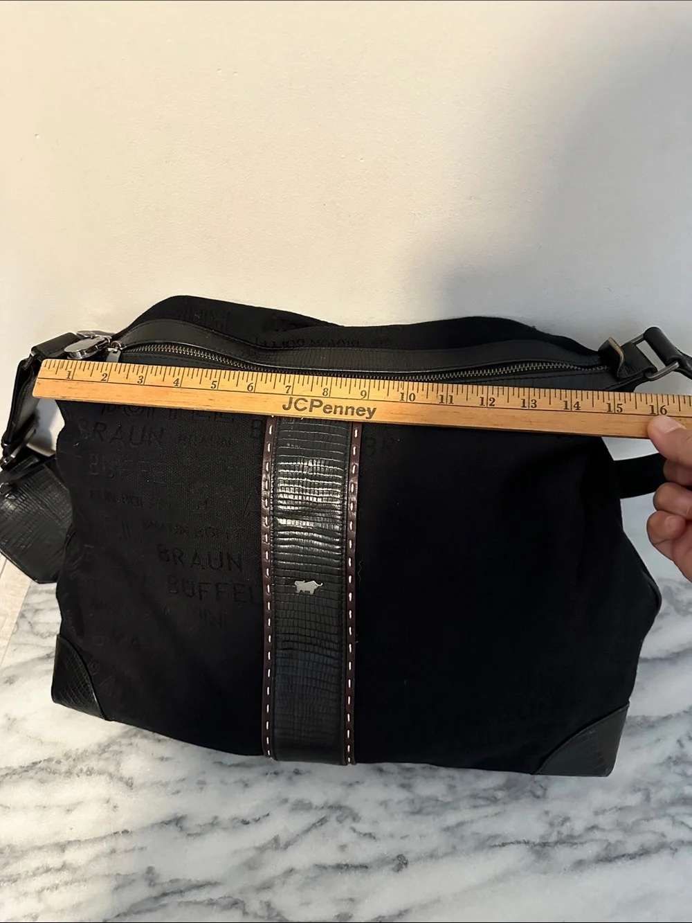 Vintage Braun Buffel Germany Black Monogram Jacquard Boston Bowling Bag lock key